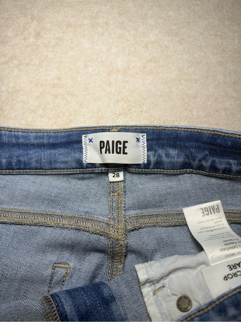 PAIGE Women's Light Wash Rory Crop Flare Wide Denim Jeans Raw Hem Size 28 - Picture 9 of 10